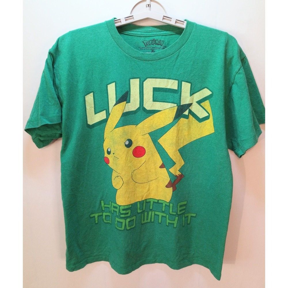 Pokemon Pikachu Men's T-Shirt, Size XL, Luck Has Little To do With It, Green